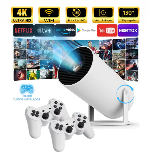 CinePlay 4K™: Proyector Inteligente Gamer - Android + Apps de TV & Streaming + Juegos Retro