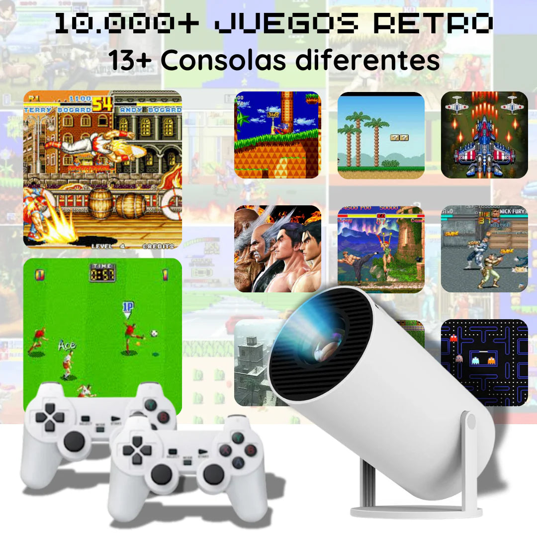CinePlay 4K™: Proyector Inteligente Gamer - Android + Apps de TV & Streaming + Juegos Retro
